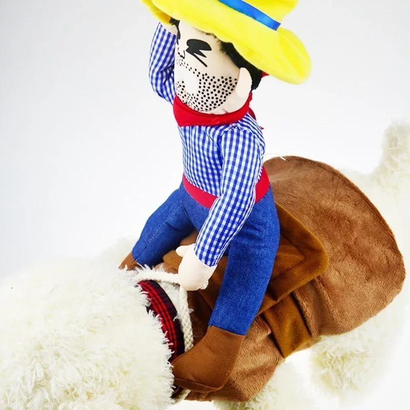 Ropa de jinete vaquero para perros y mascotas con sombrero, bonito traje para Halloween, Navidad, Festival, decoraciones para fiestas, cachorros, disfraz de Cosplay