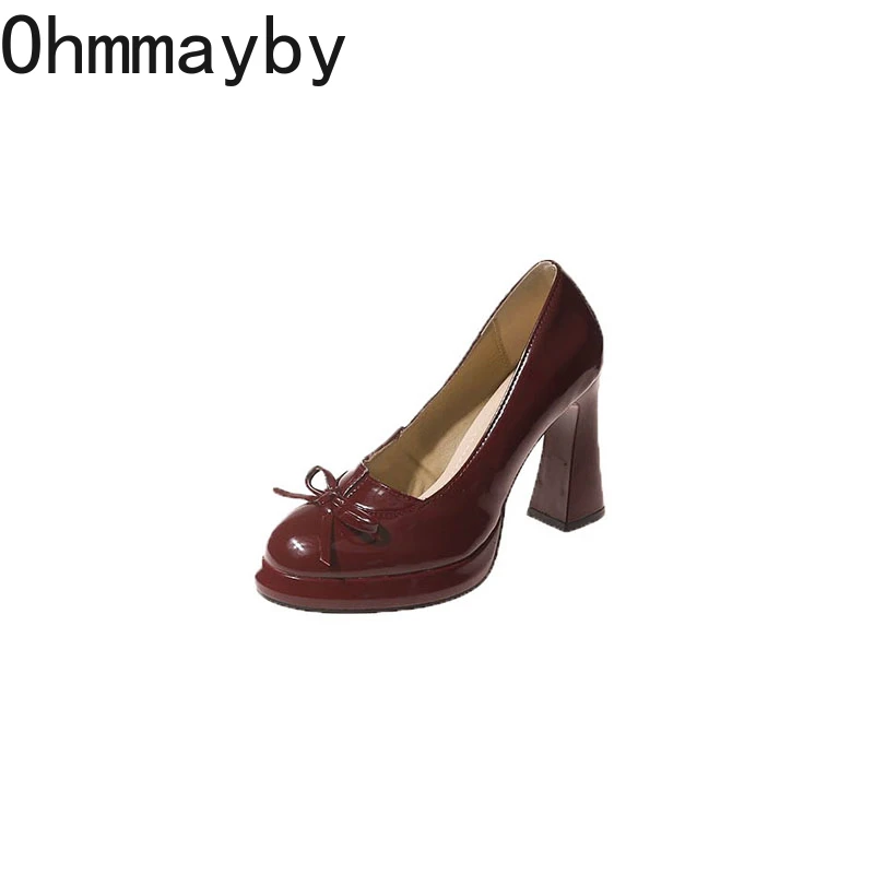Nueva plataforma de tacón grueso, zapatos Mary Jane para mujer, zapatos sin cordones con nudo de mariposa a la moda, zapatos de tacón para vestir al aire libre para mujer