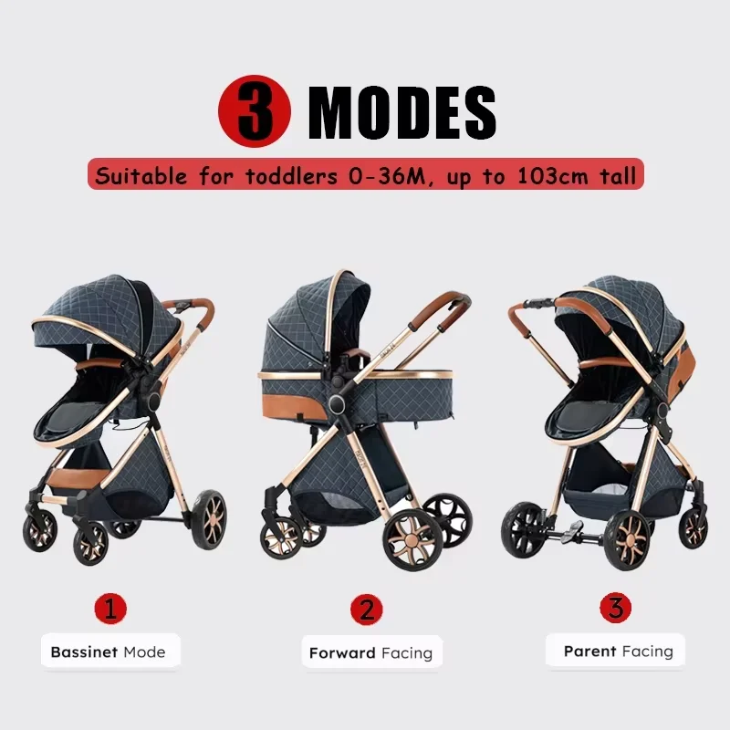 Cochecito de Bebé de Lujo 3 en 1 con Silla de Auto y Cesta para Dormir, Cochecito Ligero, Silla de Paseo para Bebé, Multifuncional, Ajustable, Plegable, Compacto, Portátil, Seguro, Cómodo, Elegante, Perfecto para Viajar