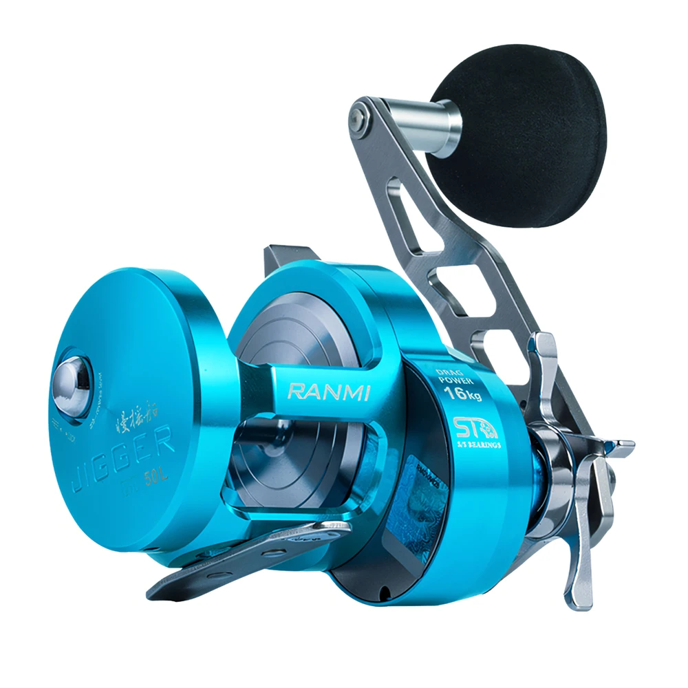 Carrete de Pesca RANMI JIGGER A500, Carrete de Tambor para Pesca Lenta, Arrastre Máximo de 16 kg, Relación de Engranajes 5.1:1, 8+1BB