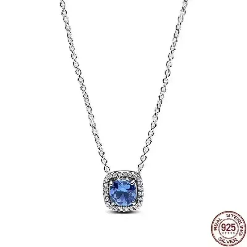 Nuevo collar de plata de ley 925 con colgante cuadrado brillante rosa y blanco en forma de corazón de melocotón