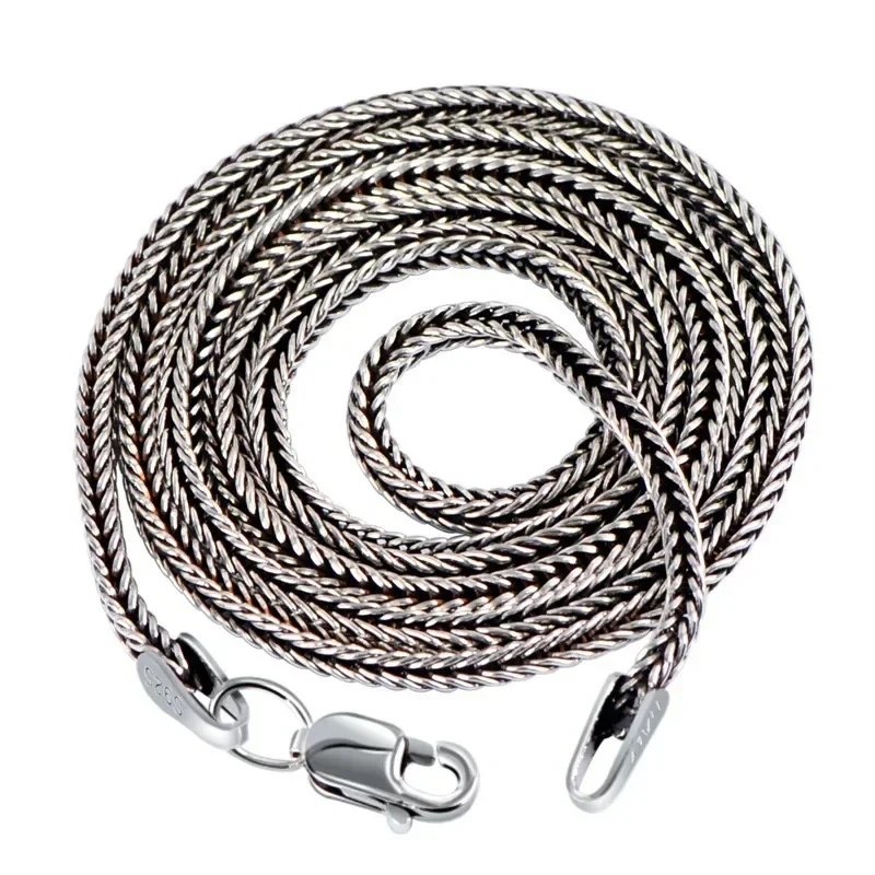 Collar de plata pura auténtica S925 para hombre, collar de cola de zorra de 3MM para hombre, cadena de hueso de serpiente de plata maciza Vintage individual