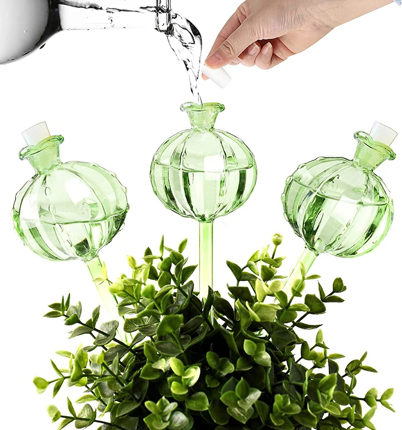 Bombillas de riego automático de plantas de vidrio, gotero de agua con forma de flor, dispositivo ligero para plantas de interior, sistema de riego por goteo