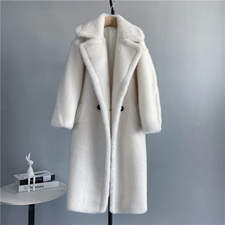 Chaqueta de invierno para mujer, abrigo largo, tela tejida de lana, ropa de abrigo gruesa y cálida, ropa de calle de moda de gran tamaño, abrigos de oso de peluche