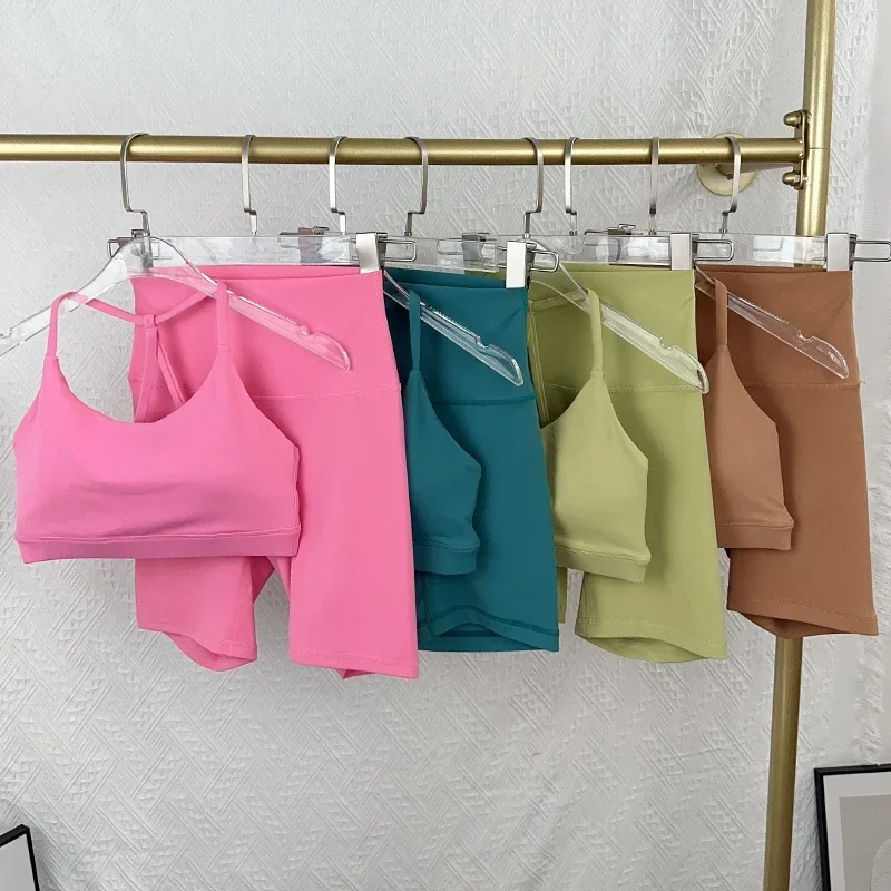 Conjunto de pantalones cortos de Yoga para mujer, chándal, chaleco de Yoga, pantalones cortos de cintura alta, ropa deportiva elástica cómoda de secado rápido para correr y entrenar, 2 piezas