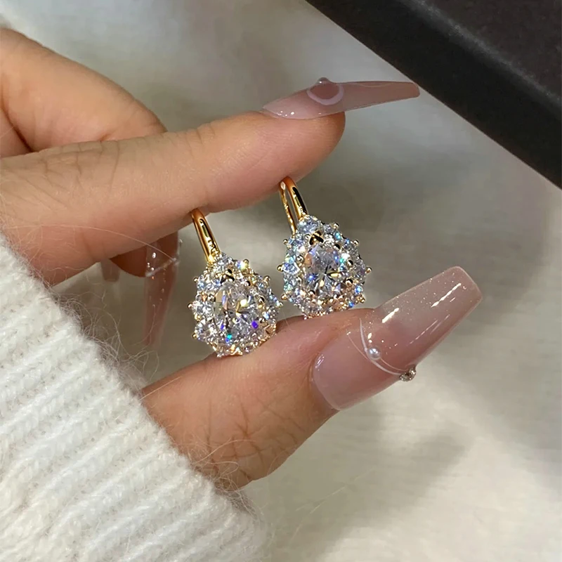 Pendientes de aro de moissanita con corte de pera de 6x8 mm brillantes Lnngy para mujer, pendientes en forma de U rellenos de oro de 14 quilates, regalo de joyería de tendencia 2026