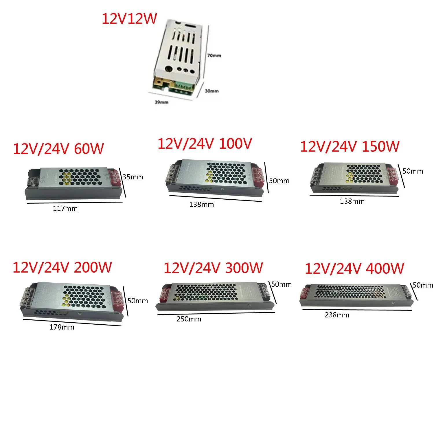 Controlador de fuente de alimentación de interruptor ultrafinoAC110-240V a DC 12V 24V transformadores de iluminación 100W 200W 400W controlador de potencia de interruptor