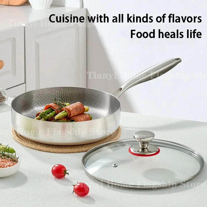 Sartén antiadherente de 20/24/28cm, Wok de titanio y acero inoxidable para el hogar, sartén para carne de huevo, Cocina de Inducción, estufa de Gas, utensilios de cocina