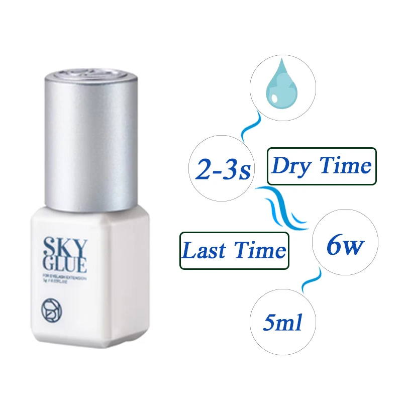 Pegamento de cielo de 5ml, adhesivo para pestañas postizas fuerte de secado rápido, larga duración, pegamento para extensión de pestañas de 6-7 semanas, bajo olor, sin irritación