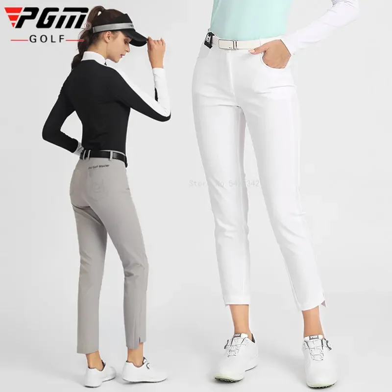 Pantalones de Golf PGM para mujer, pantalones deportivos cálidos a prueba de viento, pantalones ajustados divididos para otoño e invierno, pantalones de chándal informales hasta el tobillo, XS-XL