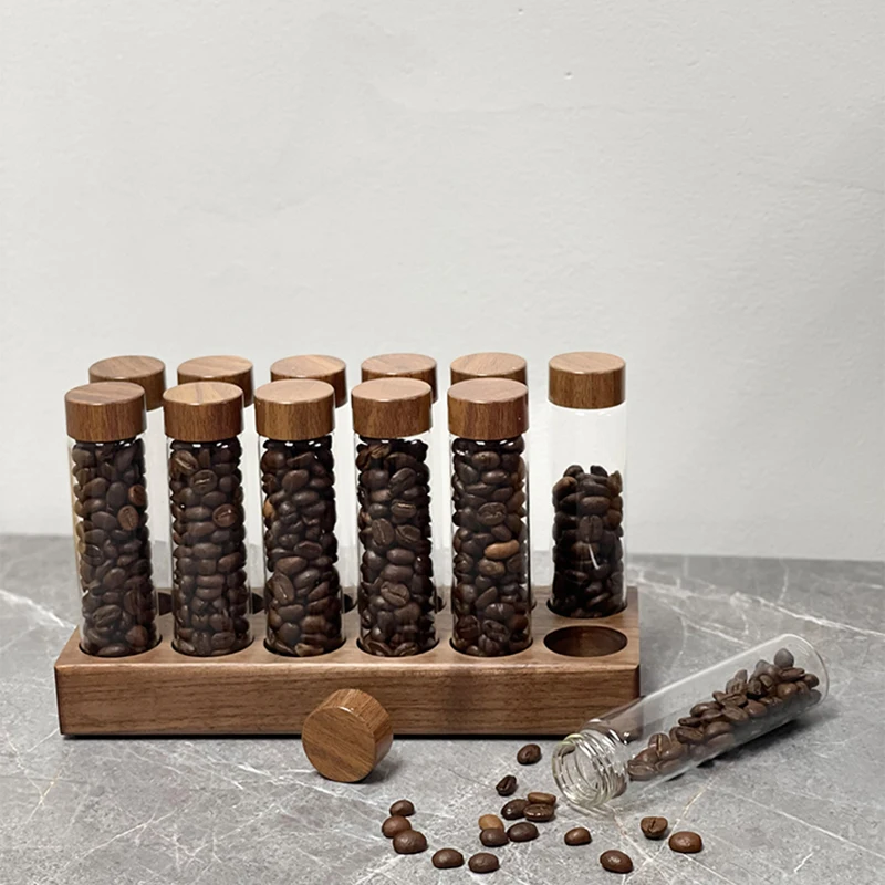 Tubo de almacenamiento de granos de café, vidrio de dosis única, 17g, 22g, contenedor a base de nogal con embudo, accesorios para Espresso, productos, herramientas de Barista