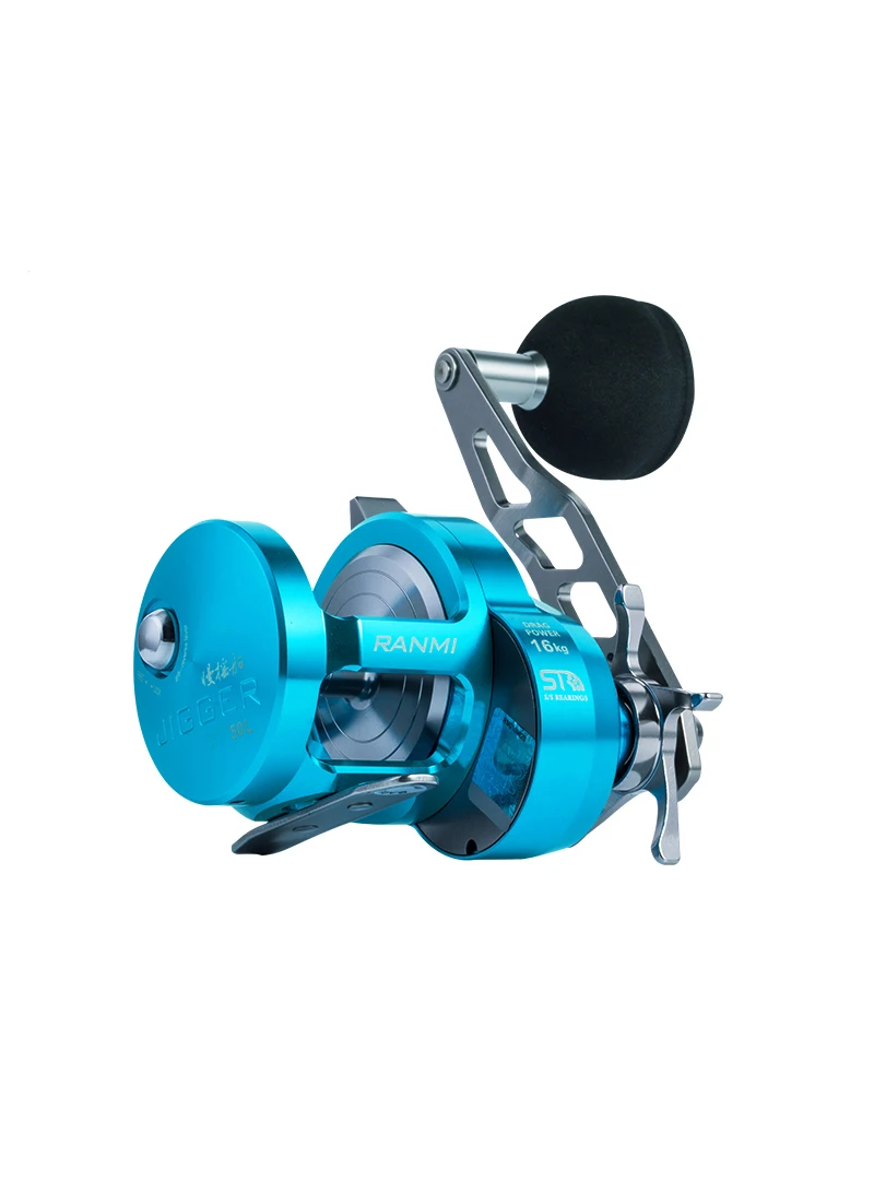 Carrete de Pesca RANMI JIGGER A500, Carrete de Tambor para Pesca Lenta, Arrastre Máximo de 16 kg, Relación de Engranajes 5.1:1, 8+1BB