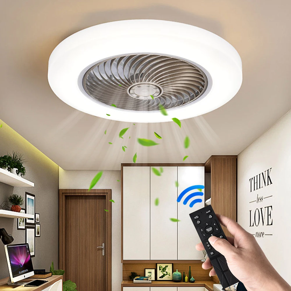 Ventilador de techo inteligente con luces, Control remoto, decoración de dormitorio, lámpara de ventilador, aspas invisibles de aire silenciosas de 52cm