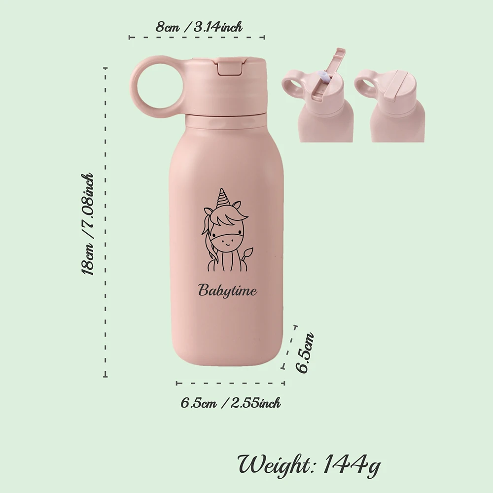 Taza con pajita de silicona con nombre personalizado de 450ML, botella de agua con patrón de dibujos animados personalizada, botella de agua deportiva a prueba de fugas para niños y adultos