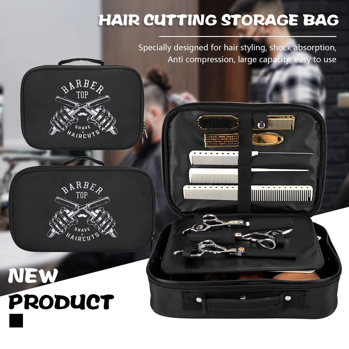 Organizador de estilo de gran capacidad para almacenamiento de viaje, estuche de herramientas de peluquero portátil, bolsa recortadora impermeable a prueba de golpes, bolsa de cosméticos