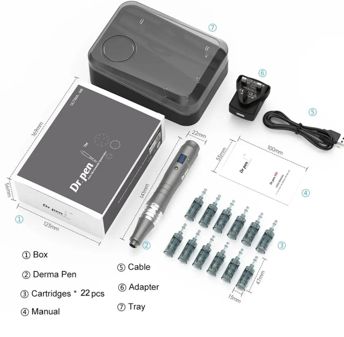 Dr. Pen Ultima M8 con 32 Cartuchos, Kit Inalámbrico de Microagujas Dérmicas, Tratamiento MTS, Máquina de Belleza para Uso Profesional