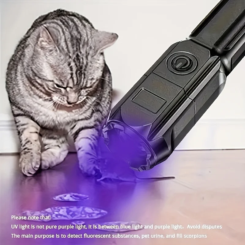 Linterna UV portátil UV395NM, antorcha ABS con zoom, 3 modos, linterna ultravioleta para acampada, detección fluorescente de pilas de mascotas