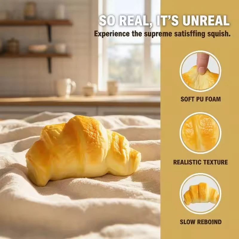 1/2/3 Piezas Juguete Blandito de Croissant para Apretar, de Subida Lenta, Pegajoso, para Aliviar el Estrés, Suave, Creativo, Simulación de Pan, Regalos Antiestrés