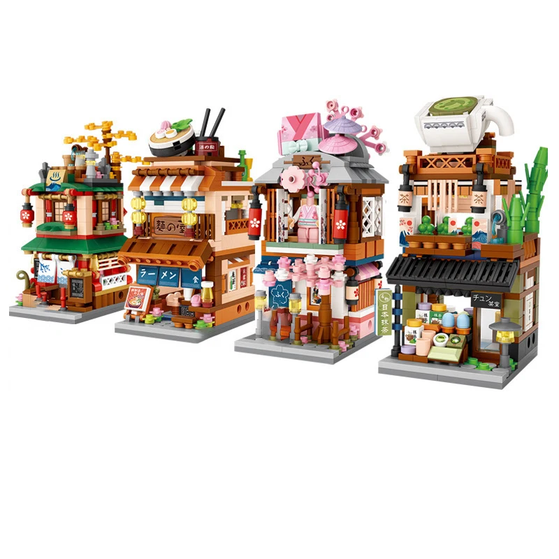 LOZ Mini Street View Series tienda matcha japonesa Ramen cantina tienda de kimono modelo de casa de construcción juguetes de bloques de construcción para niños