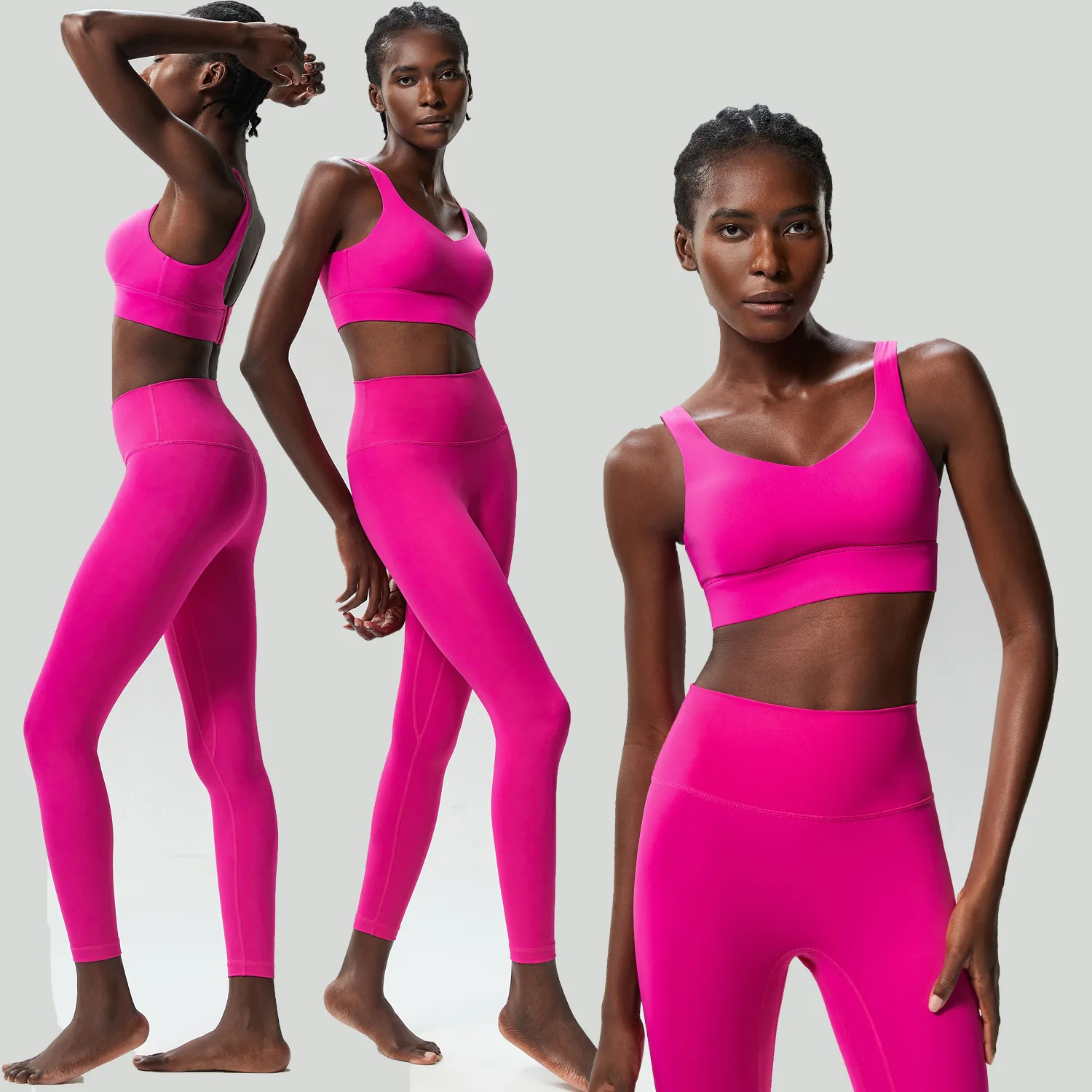 Conjunto Deportivo de Dos Piezas para Yoga, Color Sólido, Elástico, Suave, Transpirable, de Secado Rápido, para Gimnasio, Running y Entrenamiento