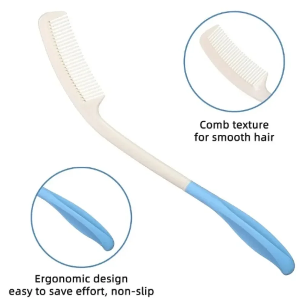 Peine de mango largo para ancianos, cepillo de pelo curvo ergonómico antideslizante para artritis, ayuda para pacientes discapacitados, cuidado de la salud, 1 Uds.