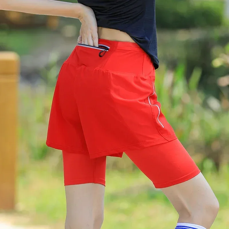 Pantalones cortos de cintura alta para mujer, ropa deportiva 2 en 1 para entrenamiento, Yoga y gimnasio