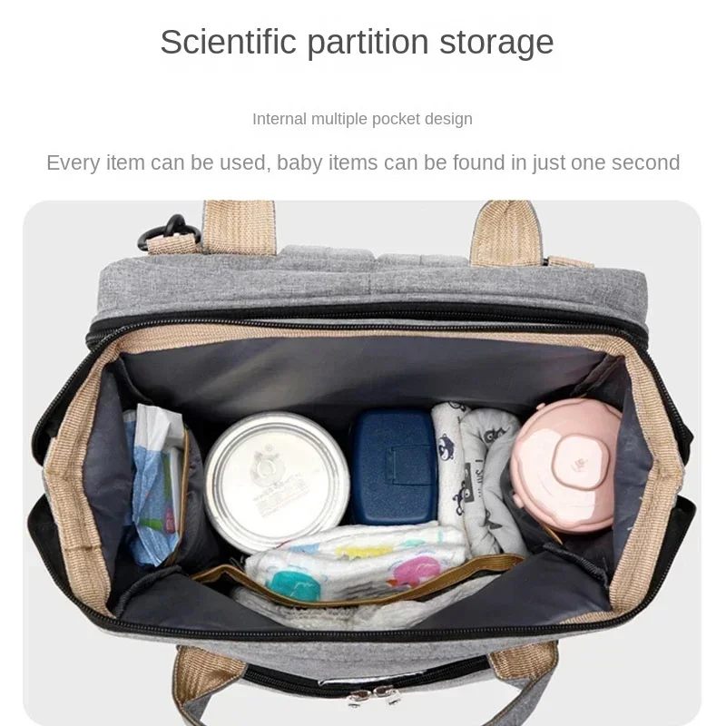 Mochila Pañalera de Gran Capacidad para Mamá con Cambiador, Cama Plegable para Bebé y Bolsa de Lactancia para Almacenamiento de Biberones