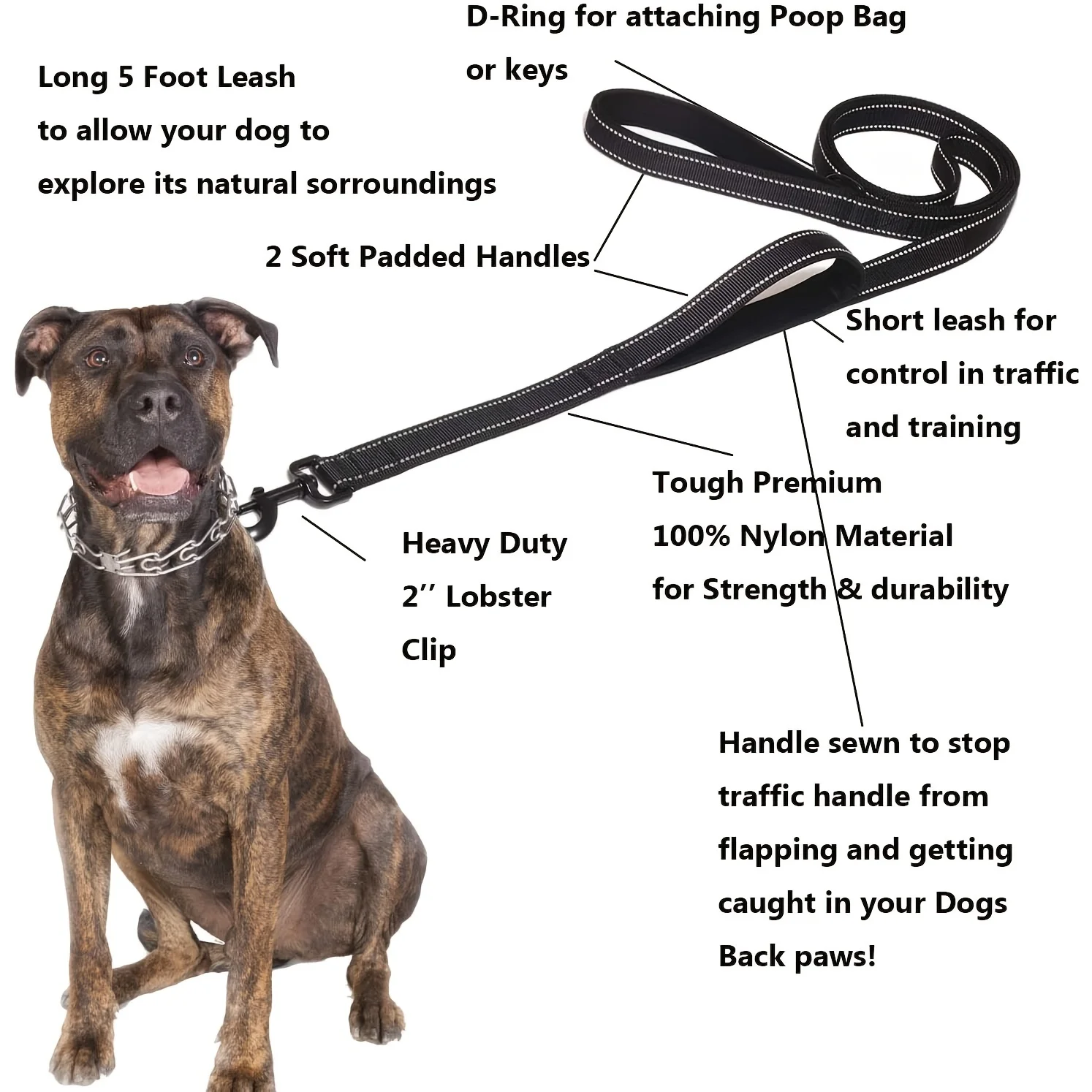 Correas para perros, cadena de entrenamiento para perros de viaje al aire libre, plomo resistente con doble mango para mayor Control, entrenamiento de seguridad, doble mango