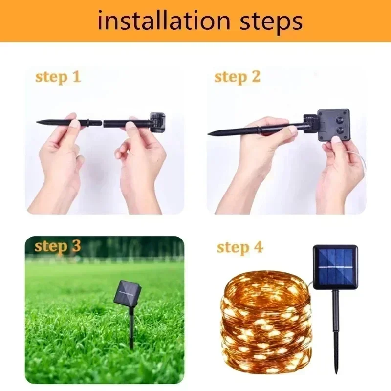 Guirnalda de luces Led solares de 7M/12M/22/32M, adorno para exteriores, guirnalda de luces Led impermeables, decoración de lámpara Solar para jardín y fiesta de Navidad