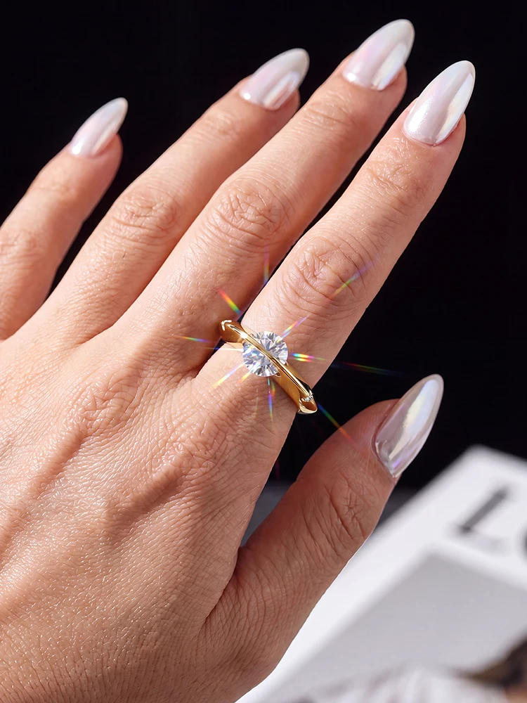 Anillo de Compromiso GRA Fashion con Diamante Moissanite Real de 1 Quilate, Diseño de Planeta Orbitando, Plata de Ley 925, para Mujer, Joyería Fina