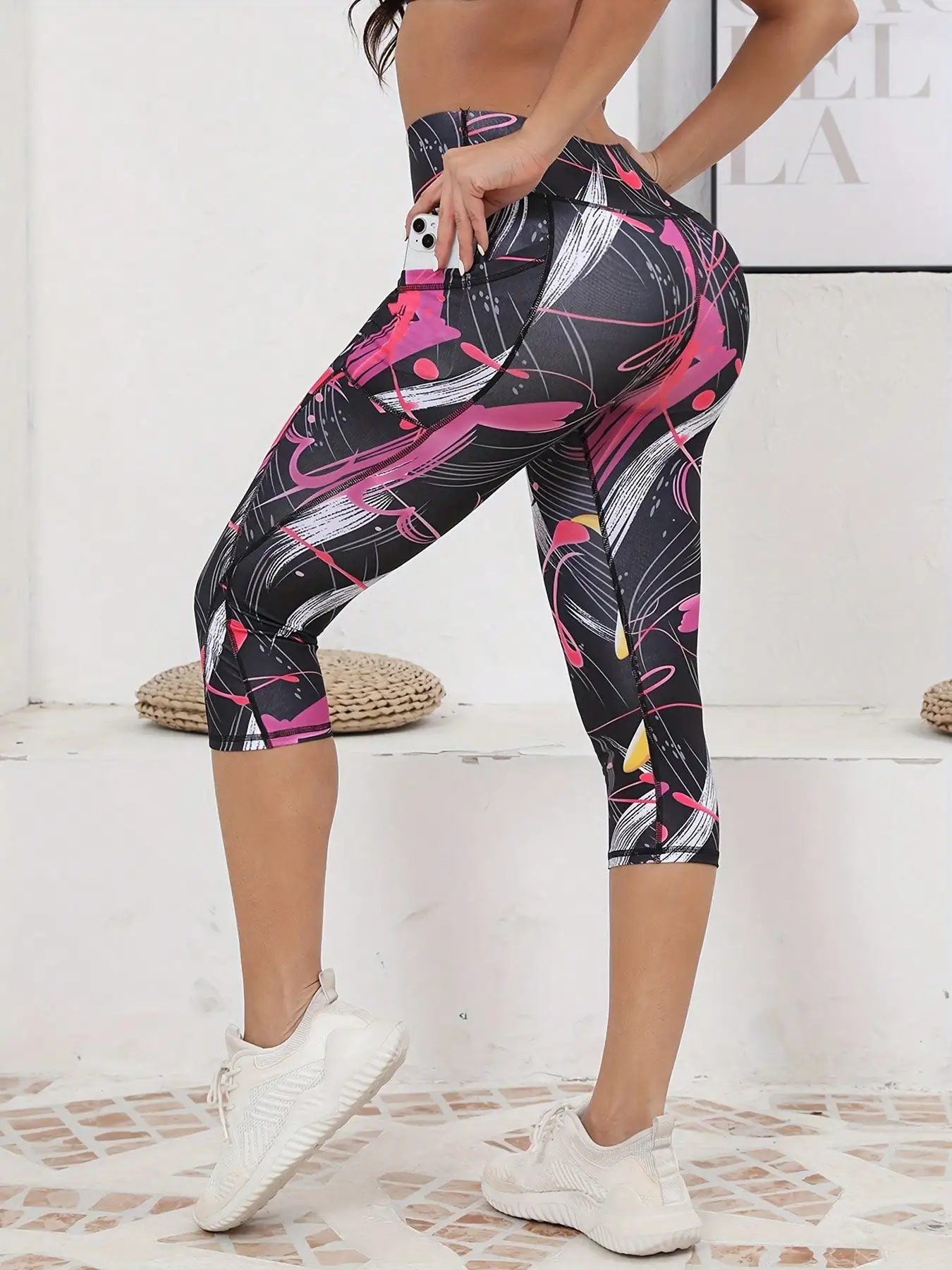 Leggings estampados para mujer con bolsillos, pantalones de yoga de cintura alta, mallas de ejercicio para correr y fitness