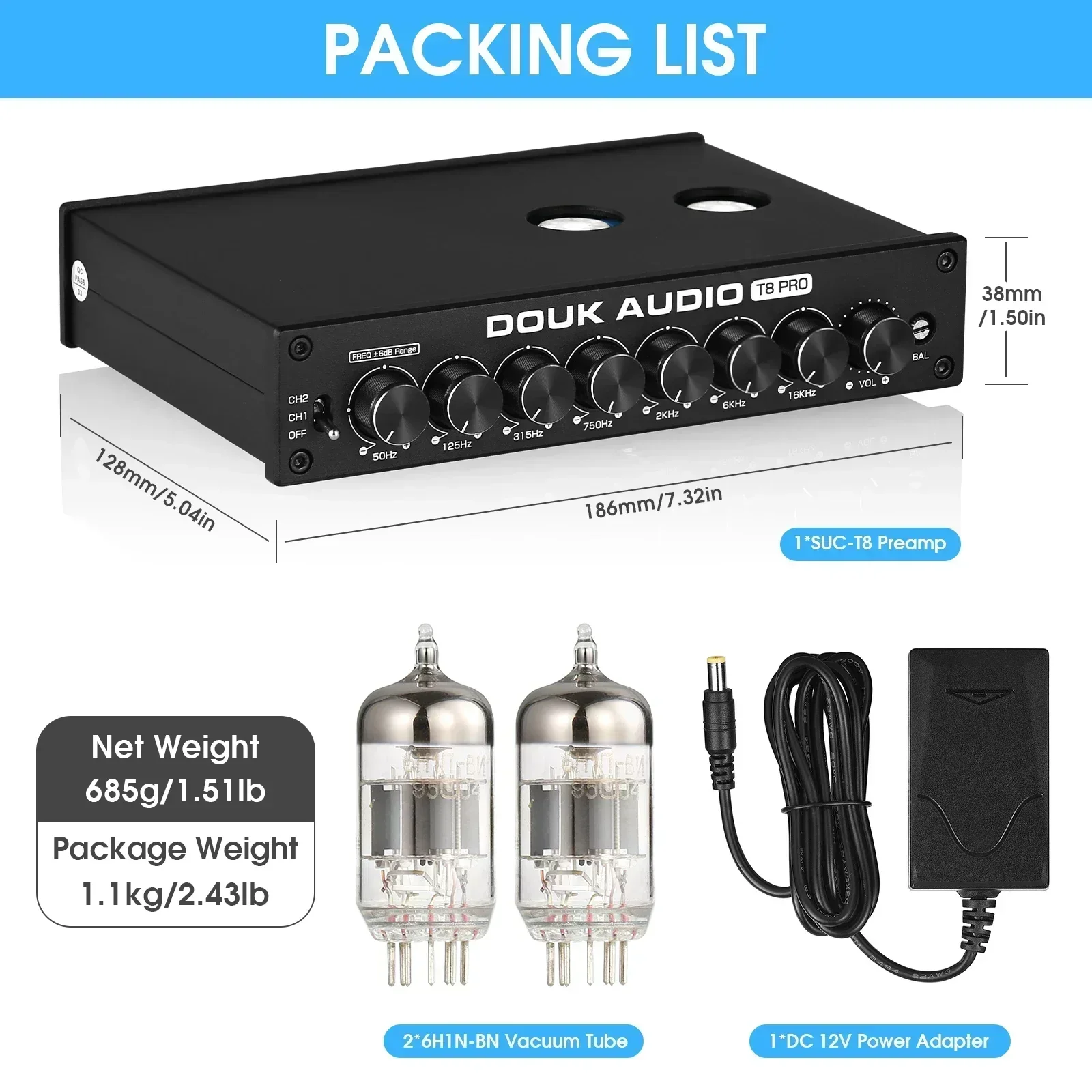 Douk Audio HiFi válvula tubo estéreo equilibrado XLR/RCA preamplificador EQ de 7 bandas ecualizador escritorio en casa amplificador de auriculares