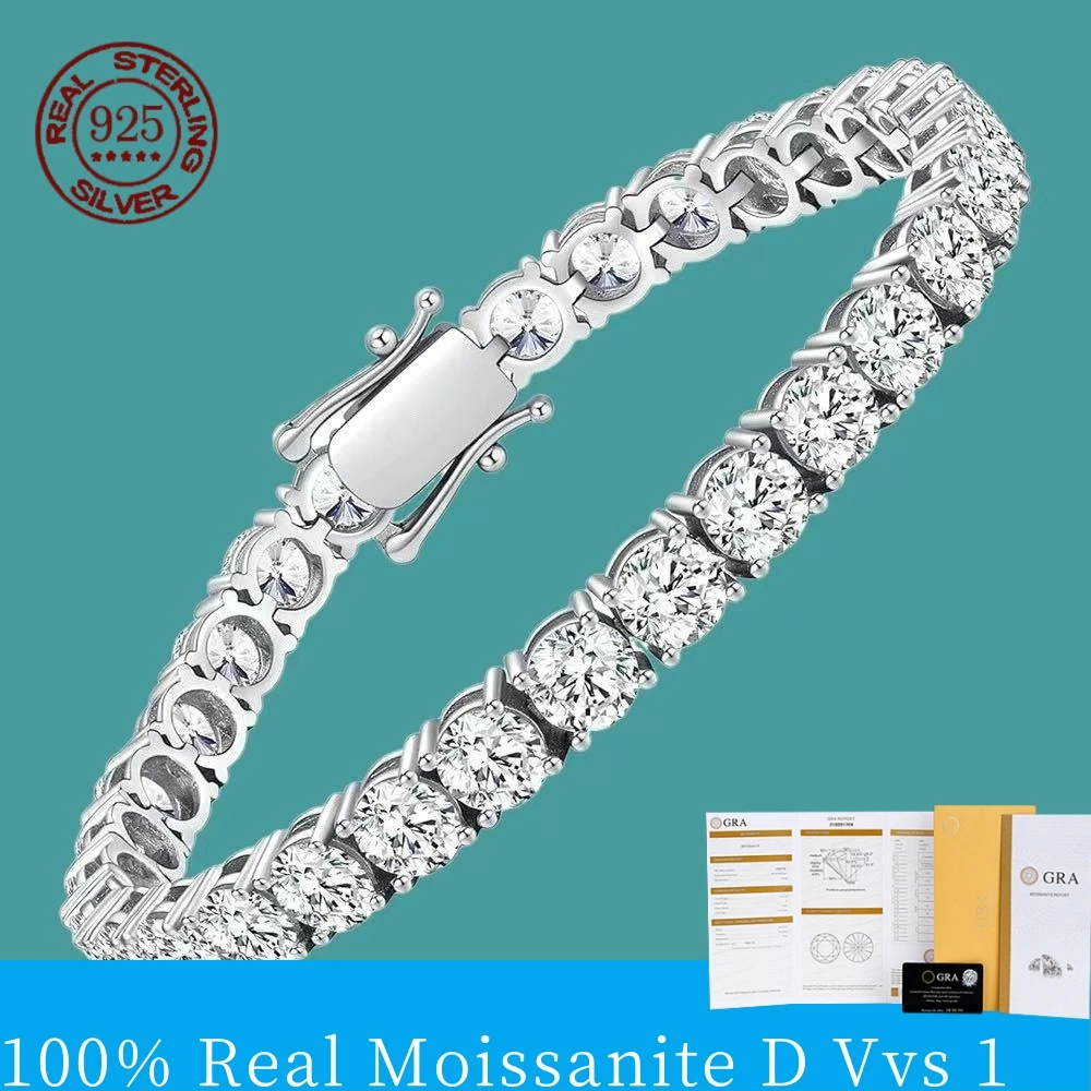 Pulsera de tenis de moissanita completa VVS1 de Color D a la moda de alta calidad de plata de ley S925 para mujer joyería de compromiso de boda