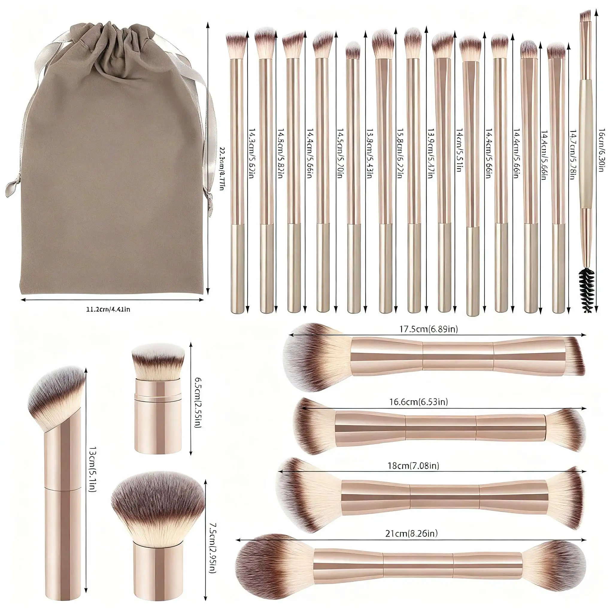 Juego de 20 Brochas de Maquillaje Profesionales de Doble Punta para Base, Corrector, Rubor, Sombras de Ojos, para Mezclar Líquidos, Cremas y Polvos