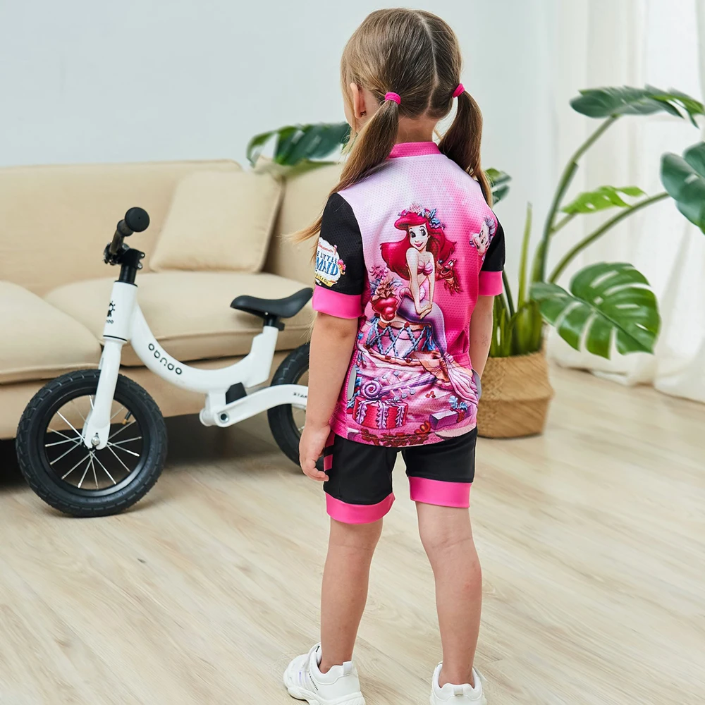 Conjunto de Jersey de ciclismo para niñas, ropa deportiva con estampado de dibujos animados, ropa deportiva de manga corta para ciclismo, verano 2022