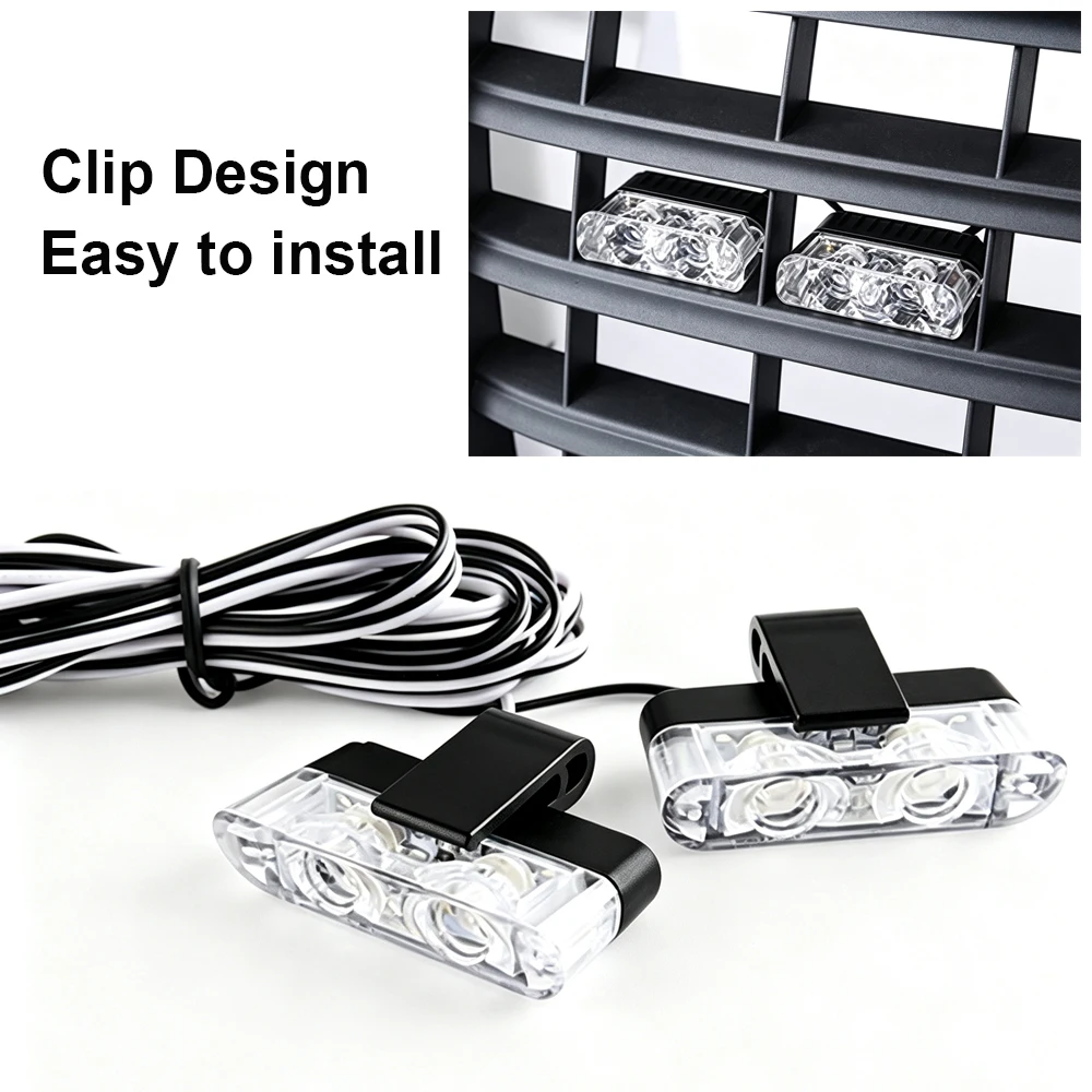2 Luces Estroboscópicas LED para Parrilla de Coche, Color Ámbar Amarillo, Lámpara de Advertencia Intermitente LED de 12V, Accesorios para Parrilla de Vehículo