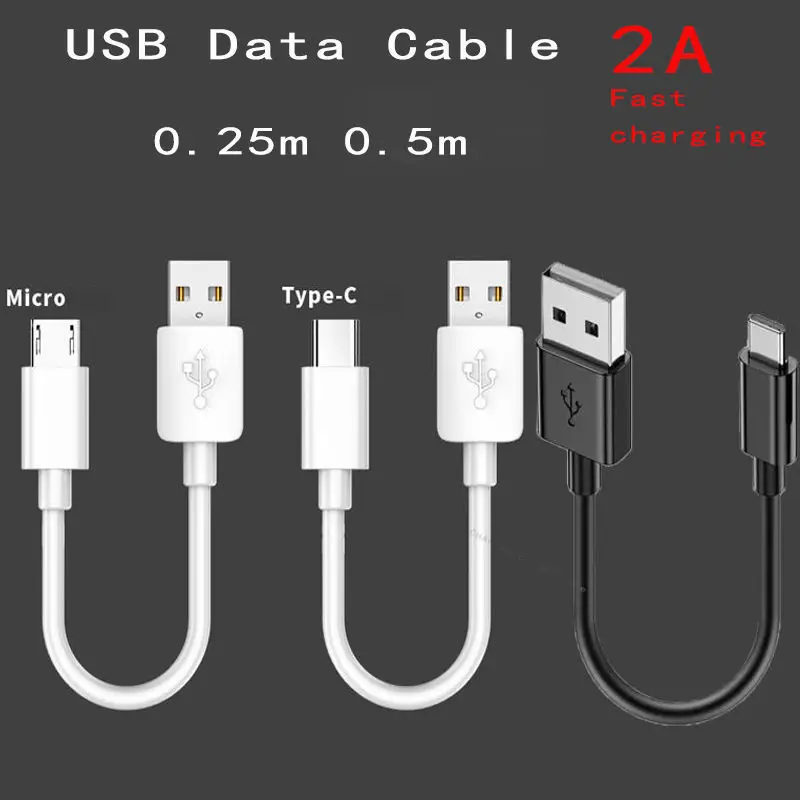 Cables de datos Micro USB-A tipo C cortos de 0,25 M/0,5 M, cargador de carga rápida para Samsung, Huawei, Android, Cable de banco de energía para teléfono móvil