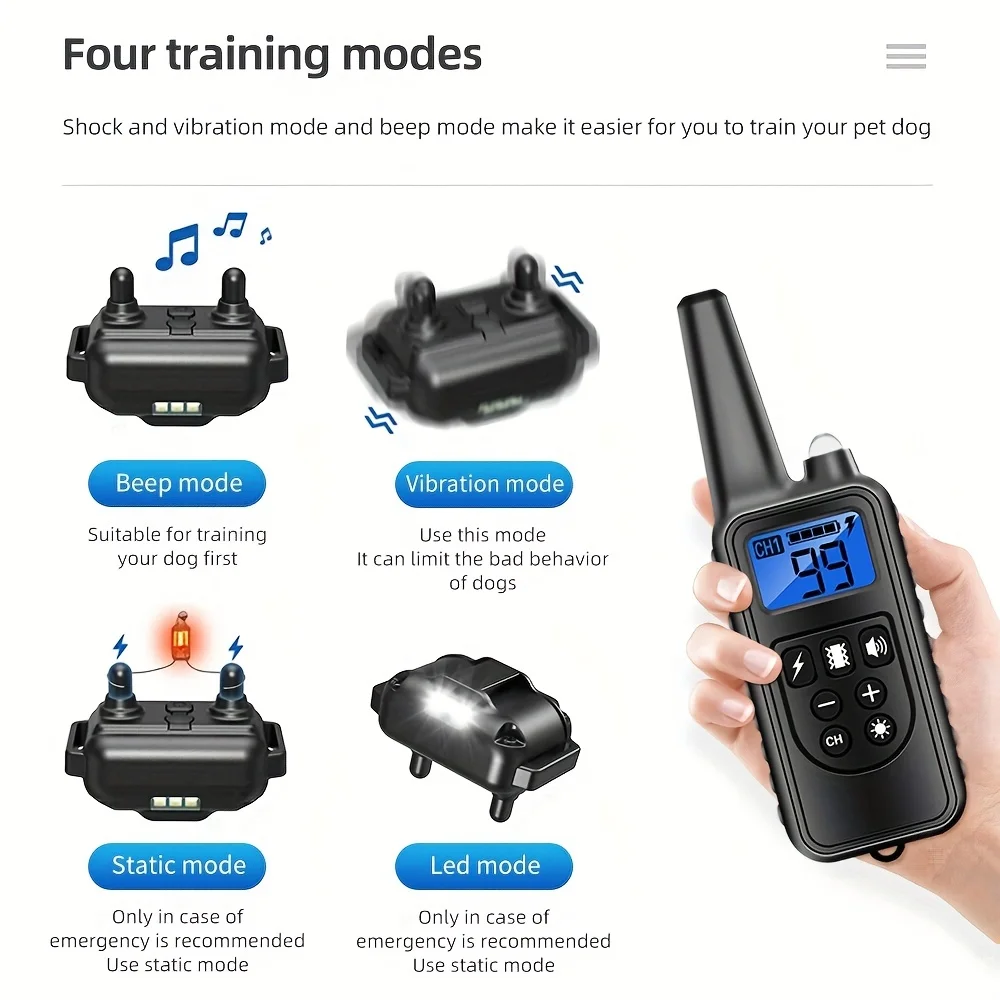 Collar de choque para perros con control remoto, Collar eléctrico de entrenamiento para perros, Recargable impermeable, Collar de choque para perros con luz LED, pitido, Vibra