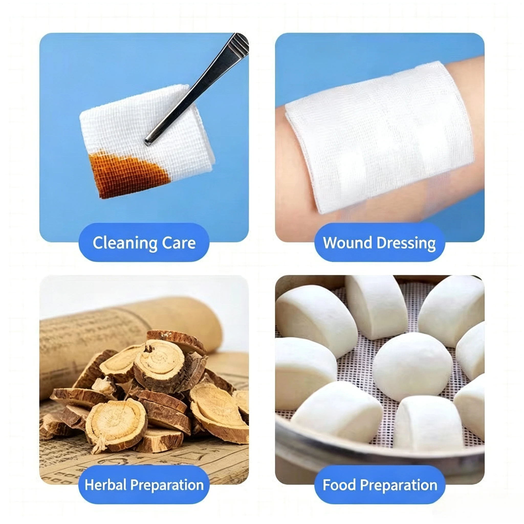 5 Piezas de Almohadillas de Gasa Médica Estériles Desechables, Apósito de Gasa Desengrasada para Cuidado de Heridas, Suministros Médicos de Primeros Auxilios para el Hogar