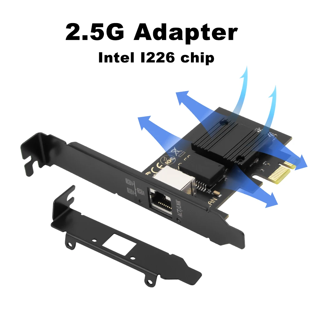 Tarjeta de red Intel i226 PCIE a RJ45 de 2,5G, interfaz RJ45 de 100/1000/2500Mbps, adaptador Gigabit LAN Etherent para PC/escritorio para Win
