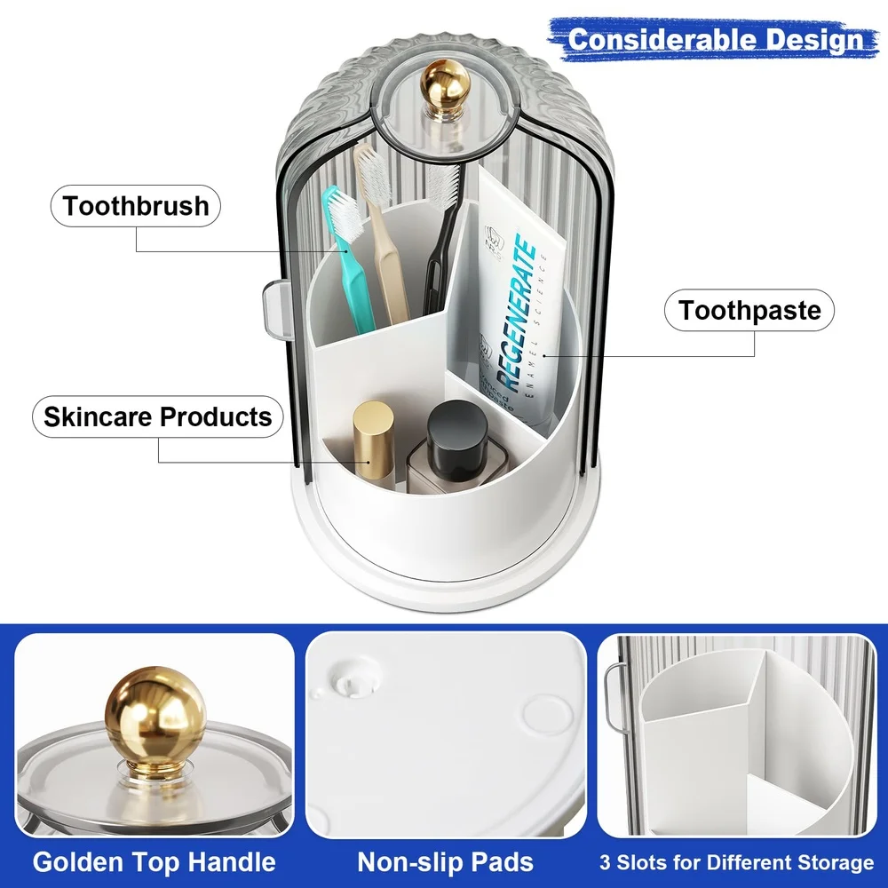 Portaescobillas de Dientes a Prueba de Polvo con Tapa para Baños, Portaescobillas Giratorio con Cubierta, Portaescobillas de Plástico a Prueba de Polvo, Porta Brochas de Maquillaje