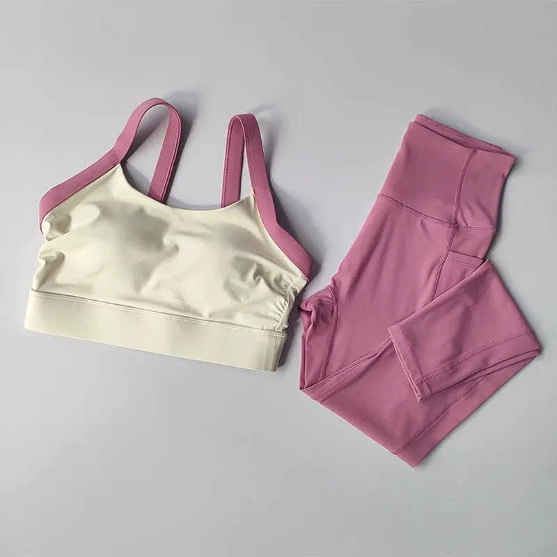 Traje de Yoga para mujer, conjunto de Yoga de gama alta, conjuntos de entrenamiento, ropa deportiva, ropa de gimnasio, traje de Fitness, sujetadores y mallas, trajes deportivos, 2 uds.