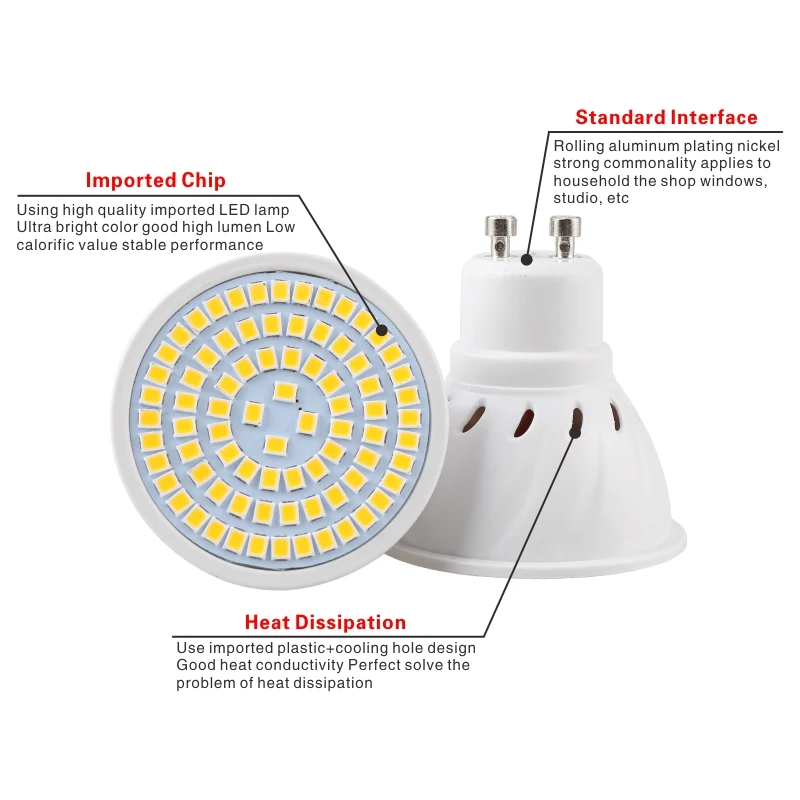 Bombilla LED E27 E14 MR16 GU10 220V-240V, Lámpara LED, Foco 48 60 80 LED 2835 SMD, Lámpara de Punto