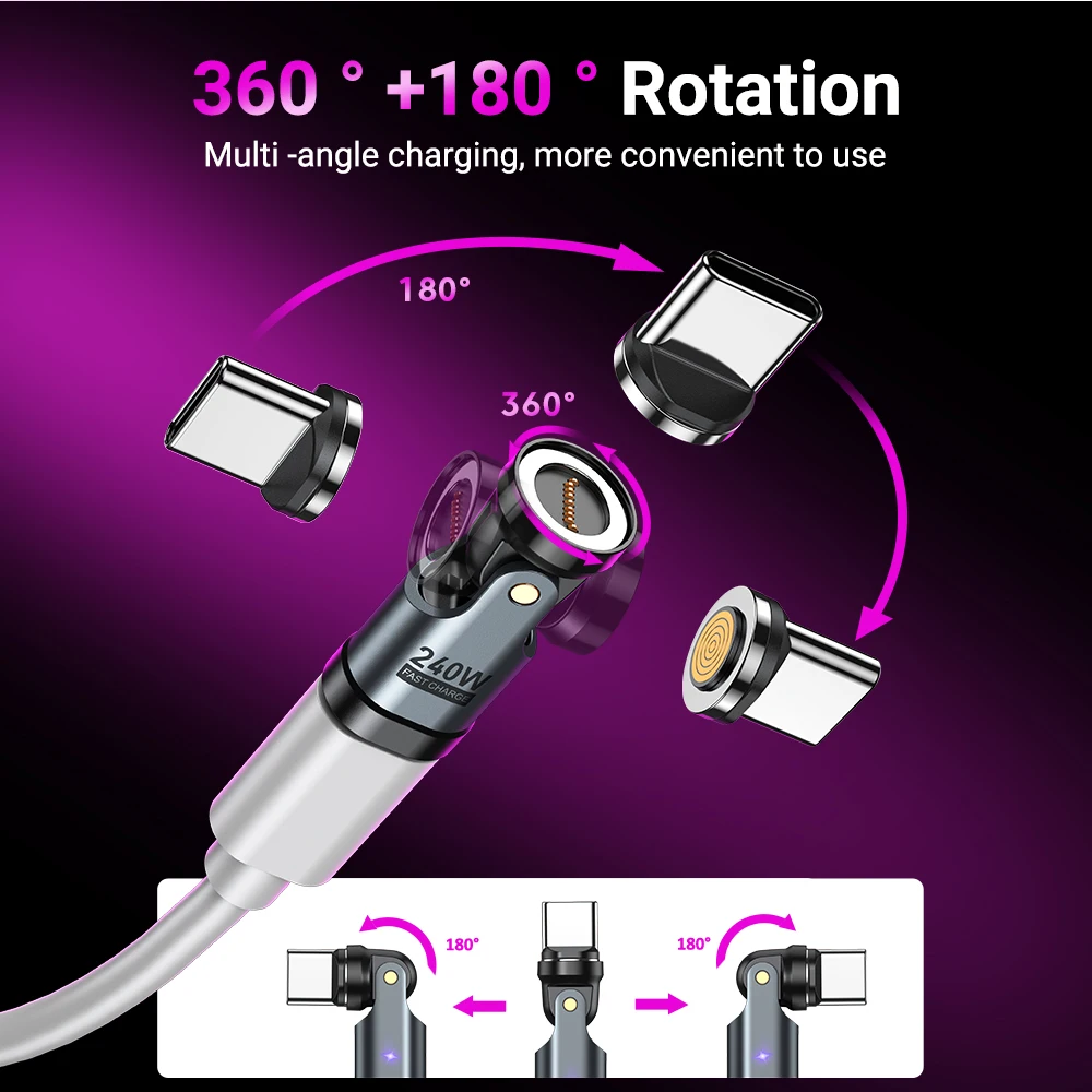 AUFU 3 uds 9Pin 240W adaptador magnético USB C a tipo C OTG convertidor de Cable de carga rápida para iPhone 16 15 MacBook Pro Xiaomi Laptop