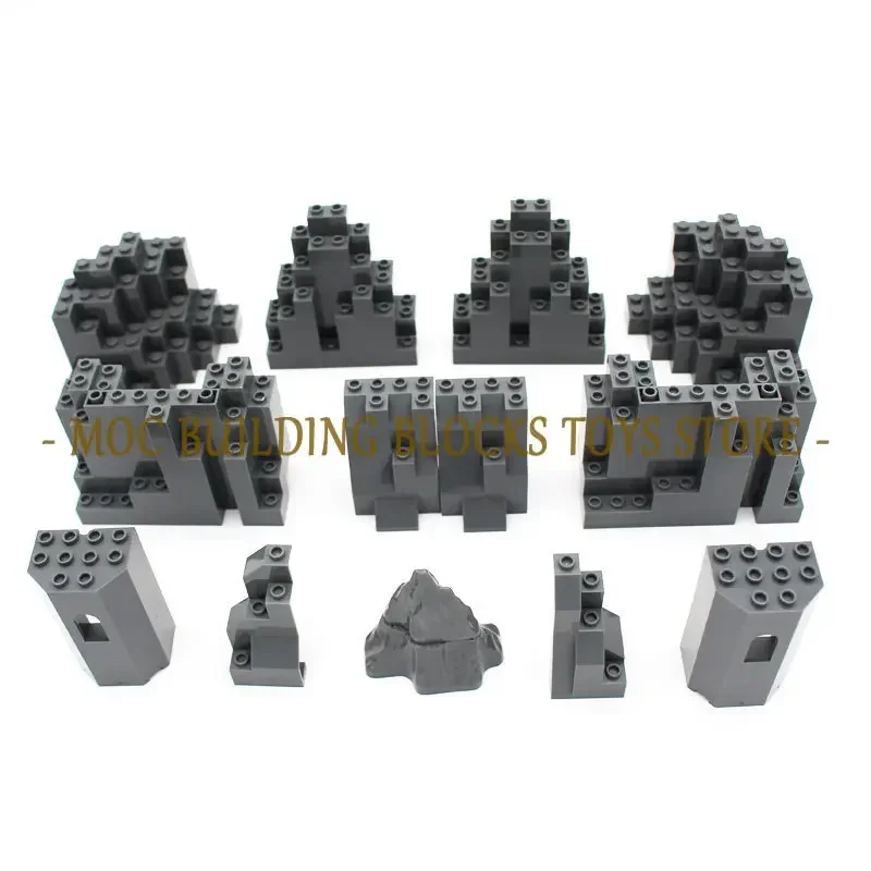 MOC Brick Rock Triangular rocalla piedra pared losa Barbacan Rampart montaña bloque de construcción DIY iluminar Compatible con juguete