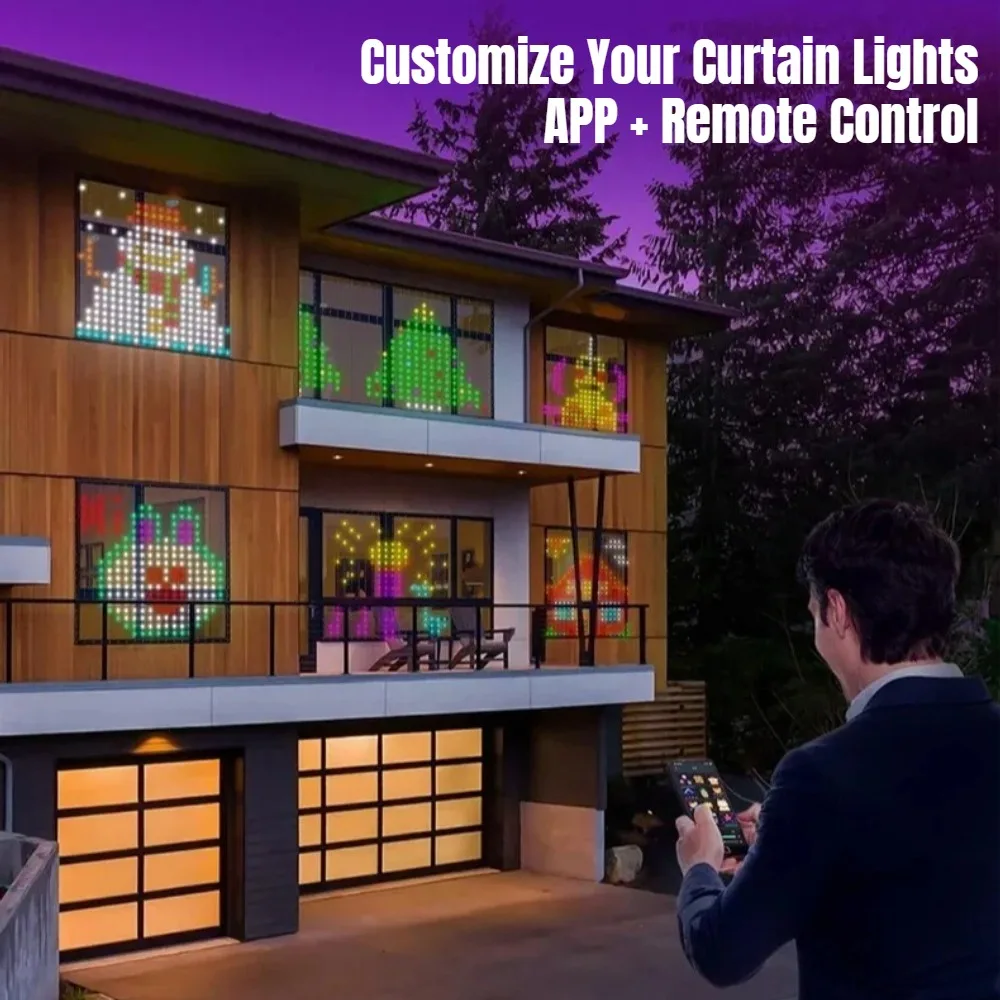 Luces de Decoración Navideña 2026, Cortina de Luces LED para Exteriores, Lámpara de Hadas con Control por Aplicación, Patrón Personalizable, Impermeable, para Bodas, Fiestas, Hogar, Navidad