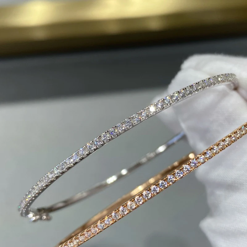 Joyería de plata de ley 925 pura de marca de calidad para mujer, brazalete de oro, brazalete de diamantes móvil, joyería de boda alrededor del remache, brazalete de 6cm