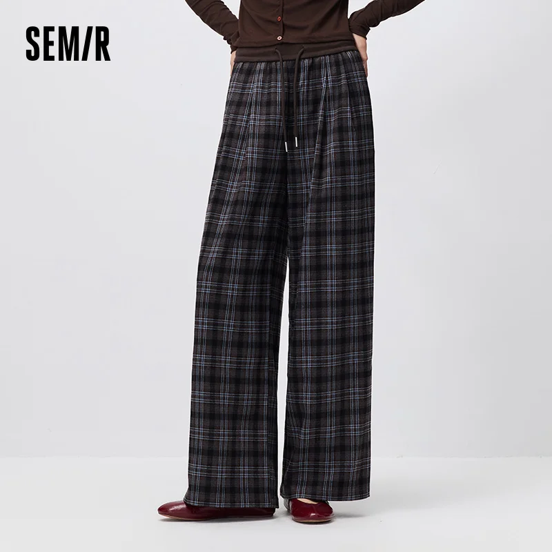 Pantalones de mujer Semir, a cuadros, drapeados, de pierna ancha, holgados, estilo vintage urbano informal, de cintura alta, fluidos, para el día a día, otoño 2026
