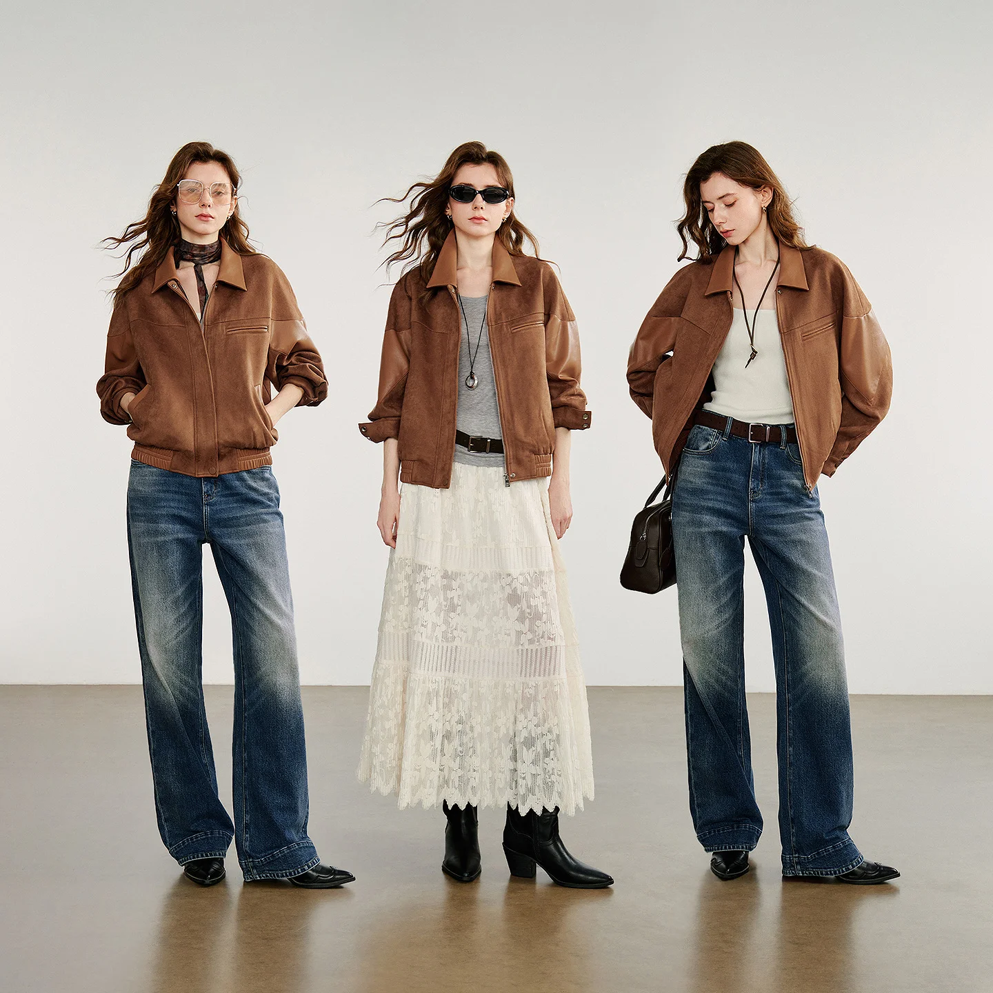 TOYOUTH chaqueta de cuero para mujer 2025 otoño nuevo estilo Nomadic Retro gamuza PU cuero empalme chaqueta abrigo