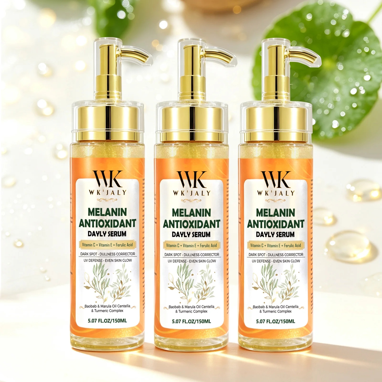Suero Diario Antioxidante con Melanina WK JALY, con Aceite de Baobab, Aceite de Marula, Corrector de Manchas Oscuras y Opacidad, Esencia para un Brillo Uniforme de la Piel